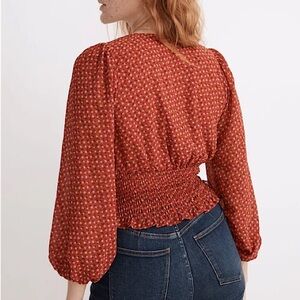 Madewell Julianne Smocked-Waist Top in Red Size Small